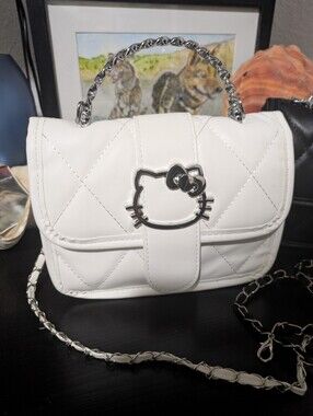 Hello Kitty White Quilted Mini Crossbody Bag with Chain Handle